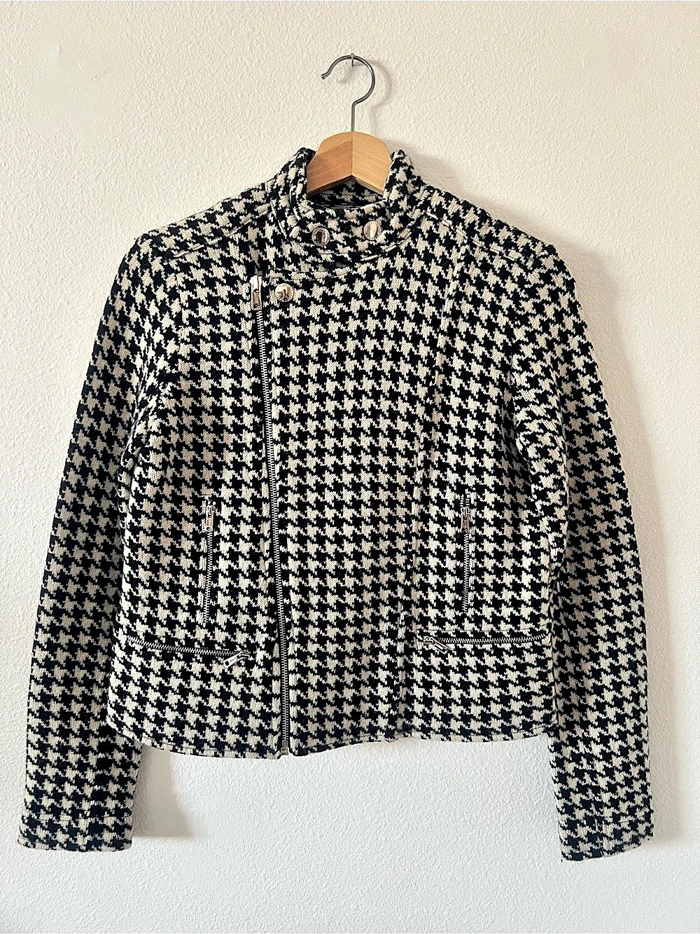 Lauren Ralph Lauren Houndstooth Moto Jacket in Black & White